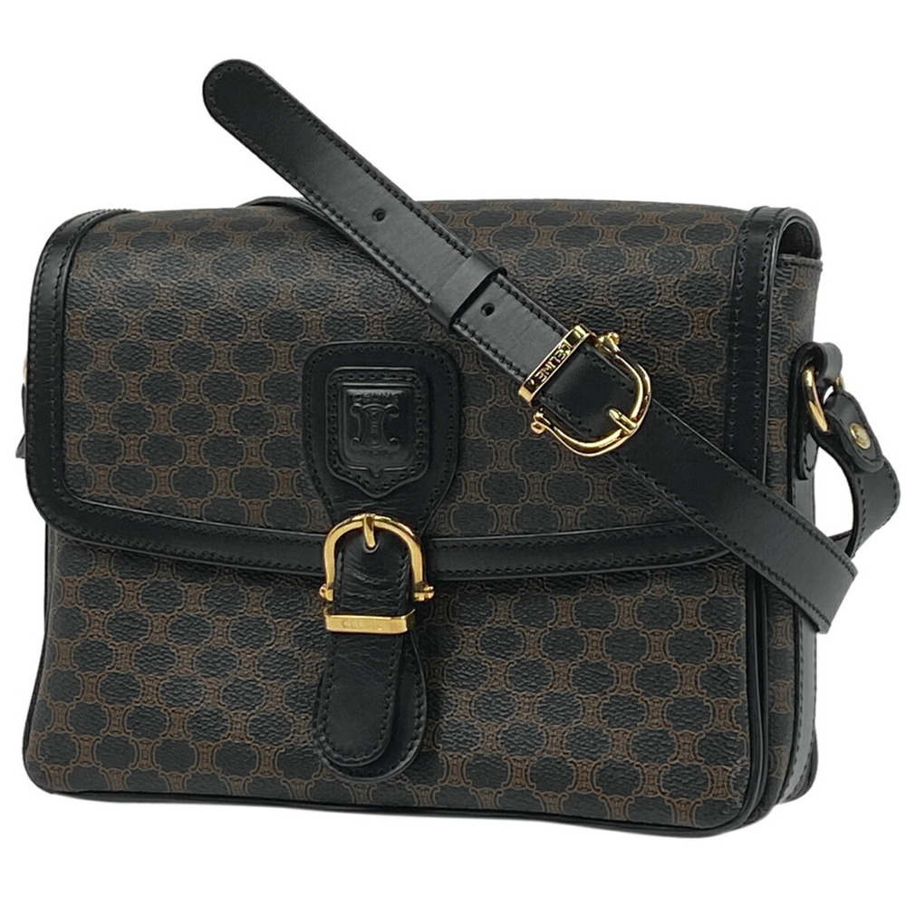 Celine Macadam shoulder bag logo canvas brown black
